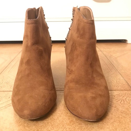 Camel ankle boots used with stones and studs, size 37