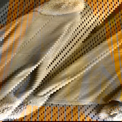 Δερμάτινο γυναικείο σακάκι Zeda Collection σαν καινούργιο, μπεζ, μέγεθος Μ