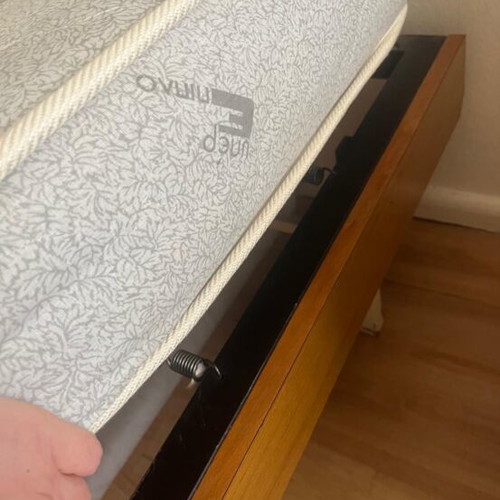 Single beds with mattresses used, set of 2, wooden frame, white headboard