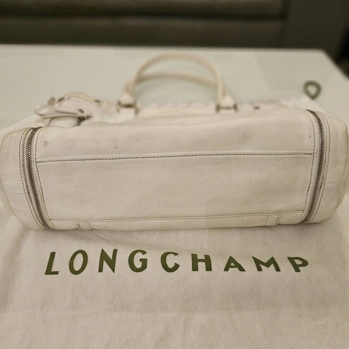 Longchamp leather tote bag used, white color