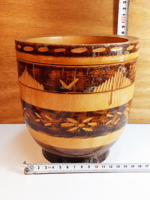 Wooden mortar with carved decoration like new
