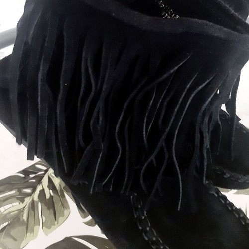 Zara flat boots with fringes size 39, genuine black suede, like new