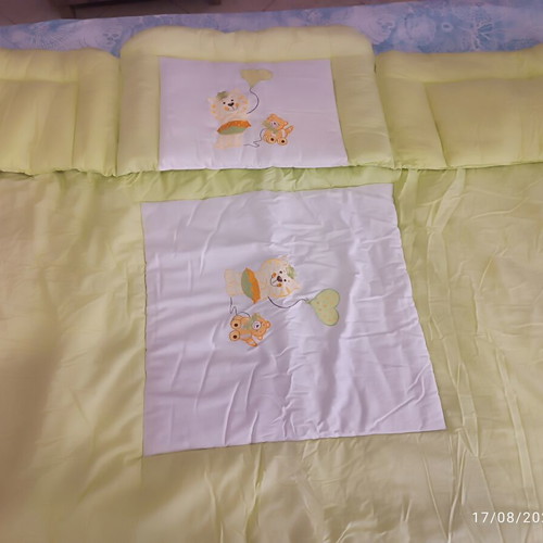 Baby Crib Bedding Set with Embroidered Teddy Bears
