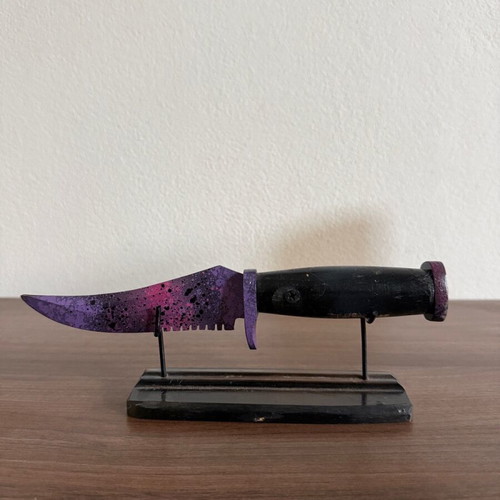 Custom decorative knife with wooden stand made of olive wood handmade