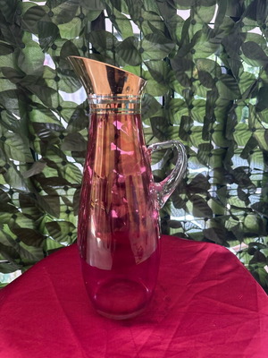 Vintage Crystal Pitcher Cranberry Red with Gold Details like new