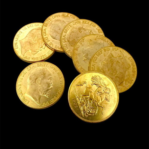 English Edward 1902 five-pound coin new with 22-carat gold plating and 925 silver
