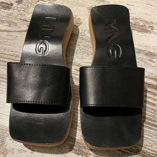 Mango leather platform sandals like new, black, size 37
