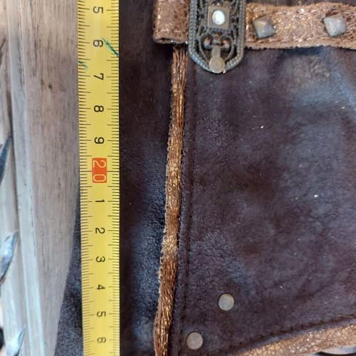 Leather women's clutch bag like new, brown with metal details and chain
