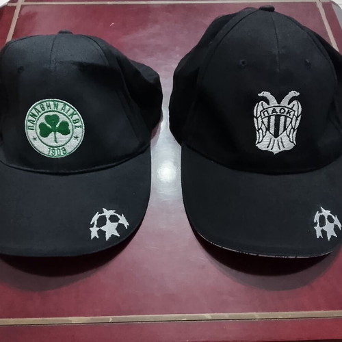 Panathinaikos and PAOK caps 100% cotton, new