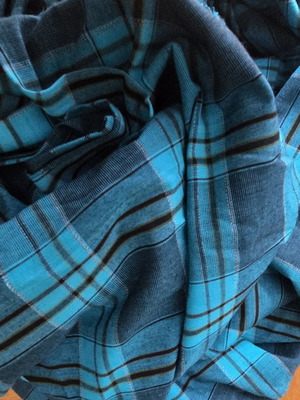 Checked fabric used, blue tones, 2.85x1.72 m