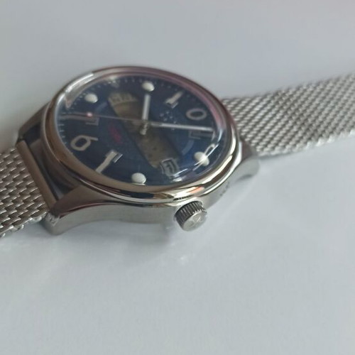 Slava men's automatic watch new, blue dial, stainless steel