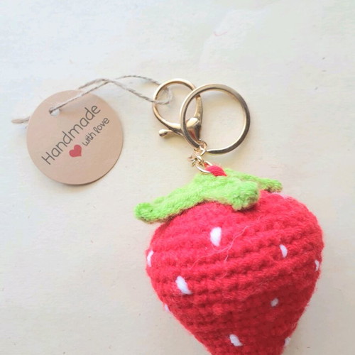 Handmade crochet strawberry bag charm keychain