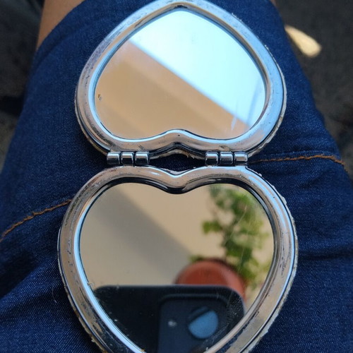 Vintage folding heart-shaped pocket mirror with Dubrovnik souvenir inscription