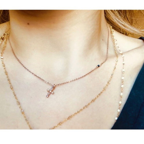 Silver necklace with cross and black stone, rose gold plated, like new