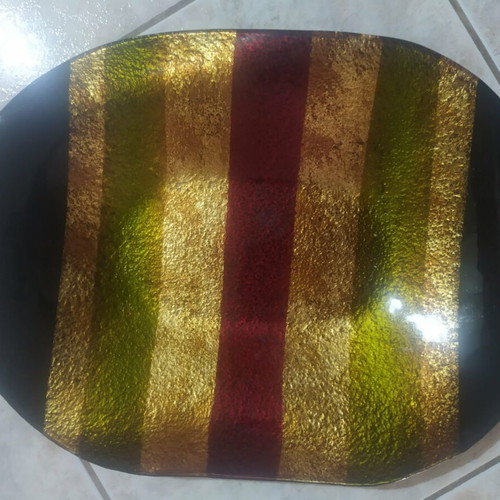 Decorative tray with gold, red and green stripes