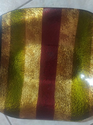 Decorative tray with gold, red and green stripes