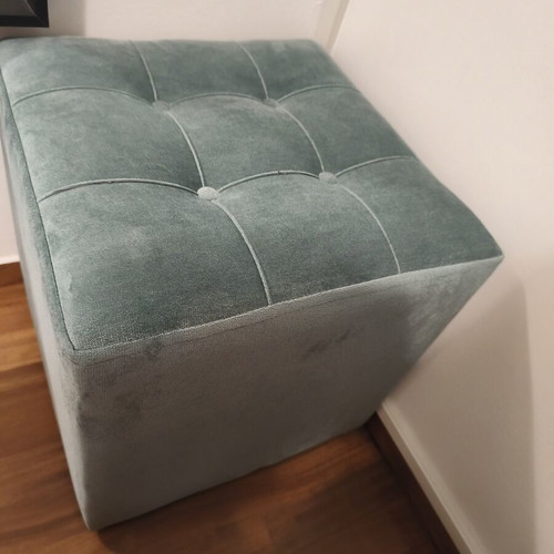 Square stool pouf in mint velvet like new, 47x47x47 cm