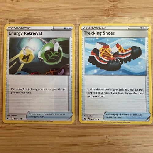 Crown Zenith card lot near mint, Energy Retrieval 127/159 and Trekking Shoes 145/159