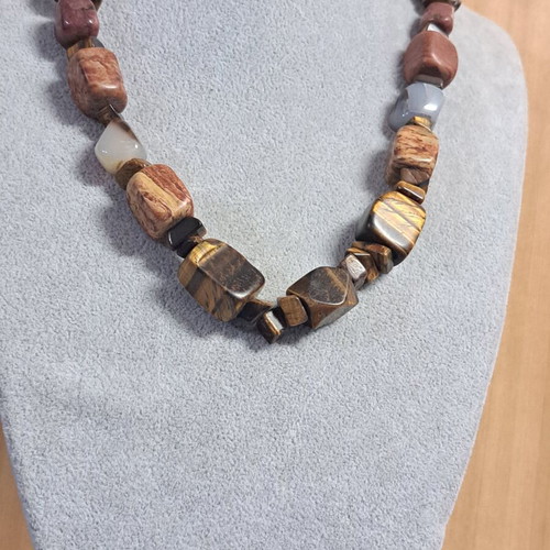 Vintage and modern mineral necklace, beige and brown tones