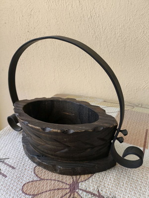 Spanish wooden basket used with forged metal handle