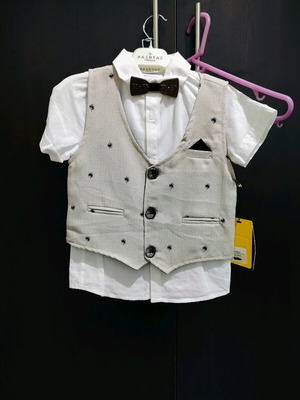 Παιδικό σετ καλοκαιρινό καινούργιο Hashtag λινό πουκάμισο άσπρο με σκούρο μπλε-μαύρο σορτσάκι