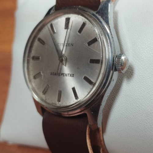 Citizen Asahi Pentax Rythm 4-020341 watch used with new brown leather nato strap