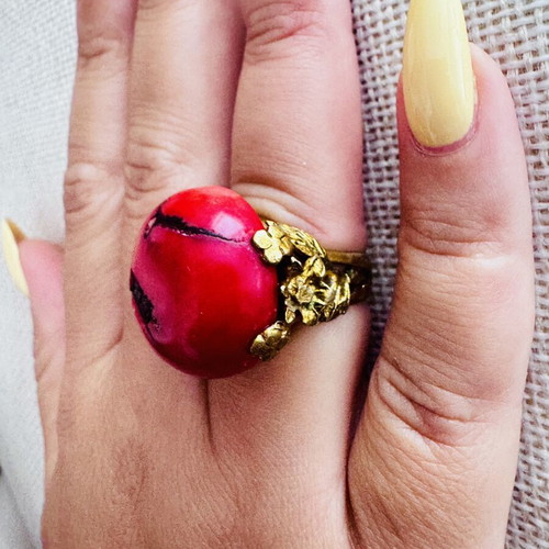 Silver 925 ring with authentic coral, vintage handmade no 55
