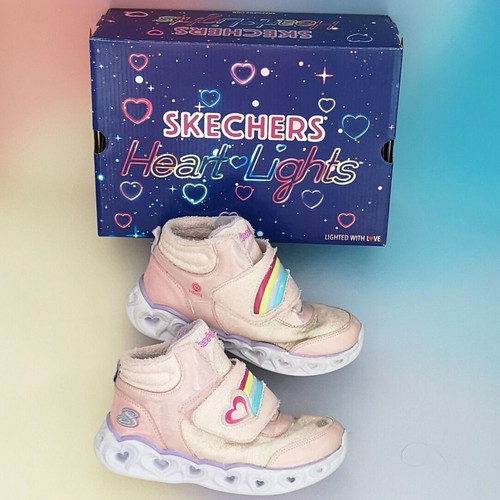 Skechers Heart Lights Brilliant Rainbow boots, size 32, pink