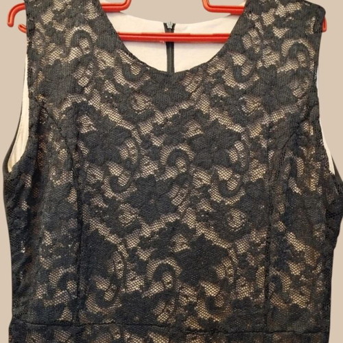 Black lace midi dress used, size XL, nude lining, knee-length