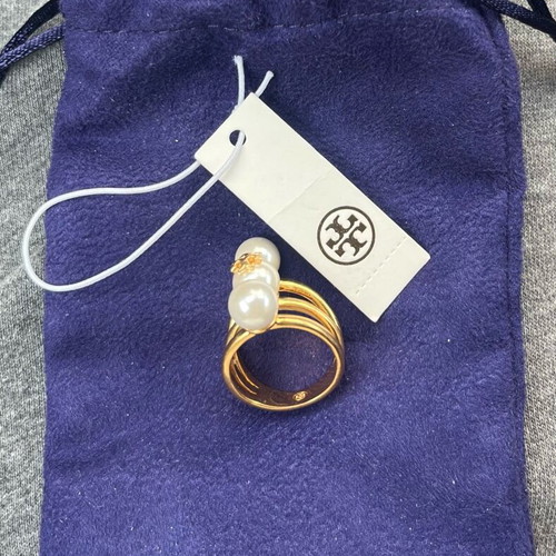 Tory Burch gold-plated ring new with three pearls, size 7