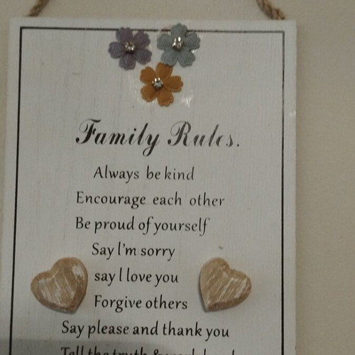 Decorative Family Rules wall plaque used