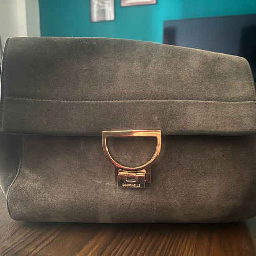 Suede shoulder bag Coccinelle like new, gray with minor clasp wear