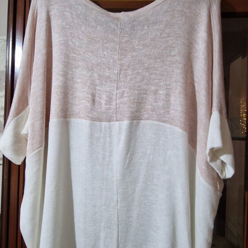 +PSX Two-Tone Knitted Blouse Pink Beige Size L New