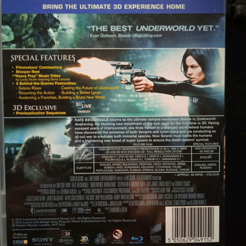 Underworld Awakening Blu-ray 3D new with subtitles