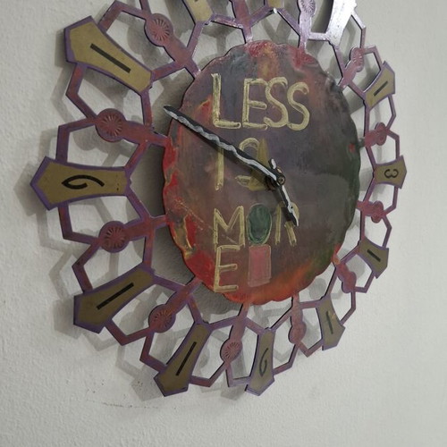 Handmade Metal Wall Clock "Less is More" vintage boho 30cm