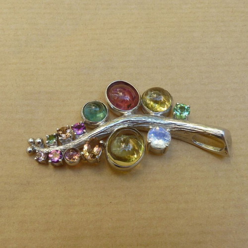 Silver pendant 925 with multicolor tourmalines and moonstone
