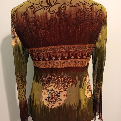 Romantic boho transparent blouse like new, brown and green