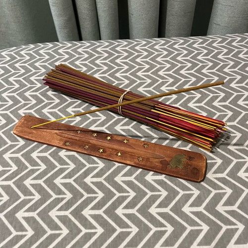 Wooden elephant incense holder with incense sticks like new