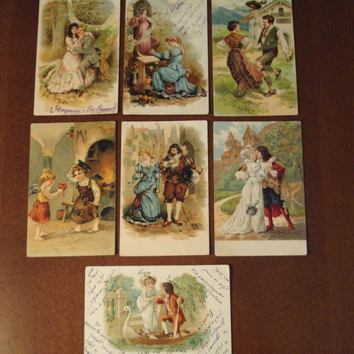 Embossed postcards used, pack of 7, from 1907