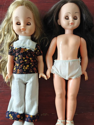 Vintage Greek vinyl dolls set of 2, used, 70s/80s