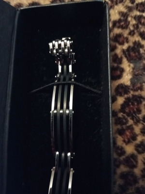 Men's handcuff bracelet new, black and silver