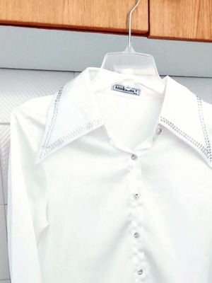 Satin shirt with rhinestones, white, size S