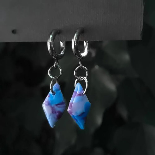 Neo-Rombus earrings from recycled plastic and stainless steel new, blue