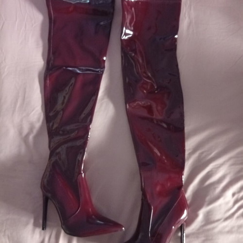 Over-the-knee boots new, burgundy patent leather, size 37, 12cm heel