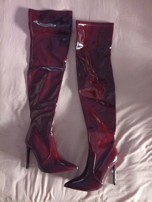 Over-the-knee boots new, burgundy patent leather, size 37, 12cm heel