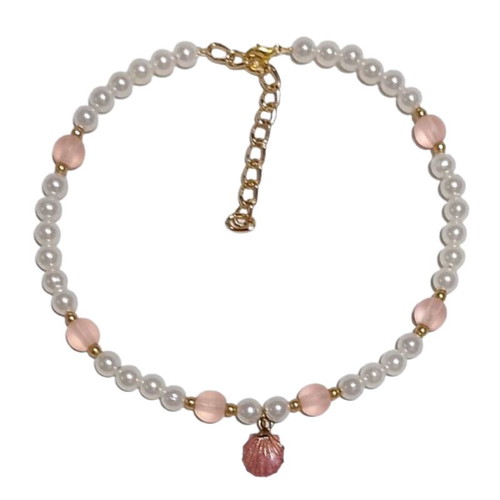 Necklace with pearls, matte glass beads and metal shell new