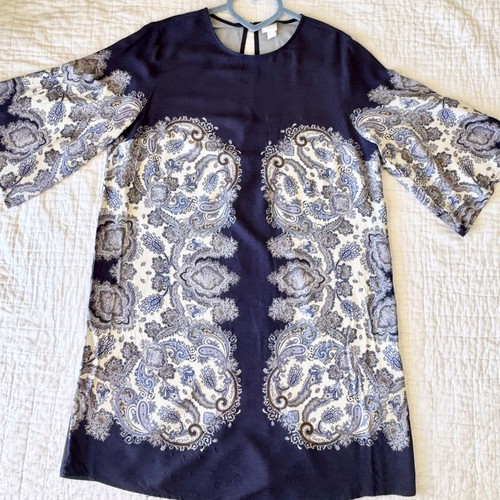 H&M Paisley Boho Dress Navy Blue Size M Excellent Condition