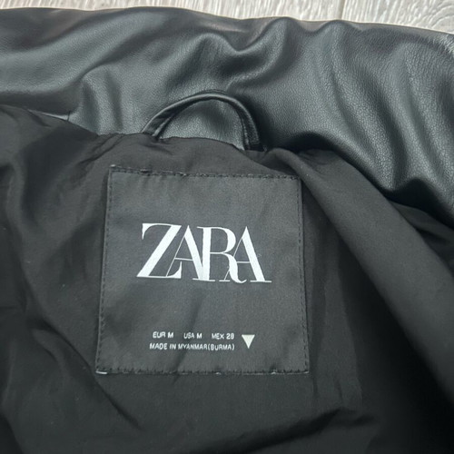 ZARA Leather-Look Puffer Jacket Black Size M Like New