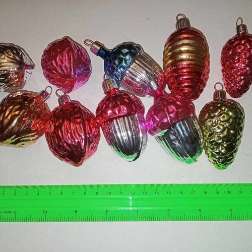 Small glass Christmas ornaments from 1980s Greek company