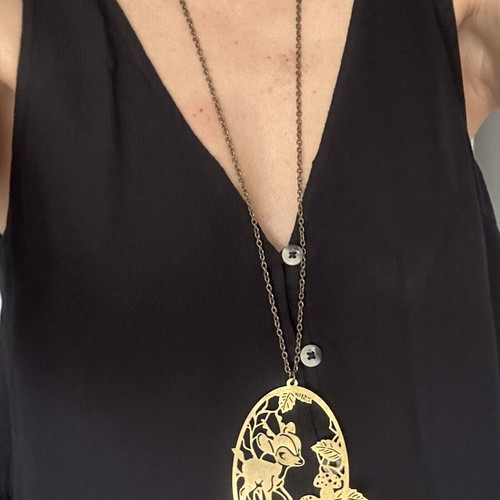 Long Bambi & Thumper Brass Necklace Disney Design like new